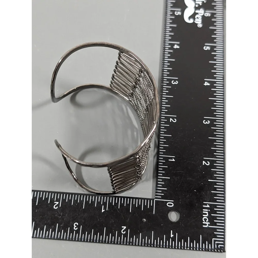 Gunmetal Gray Open Metal Work Wide Cuff Bracelet Statement Bracelet‎ 7